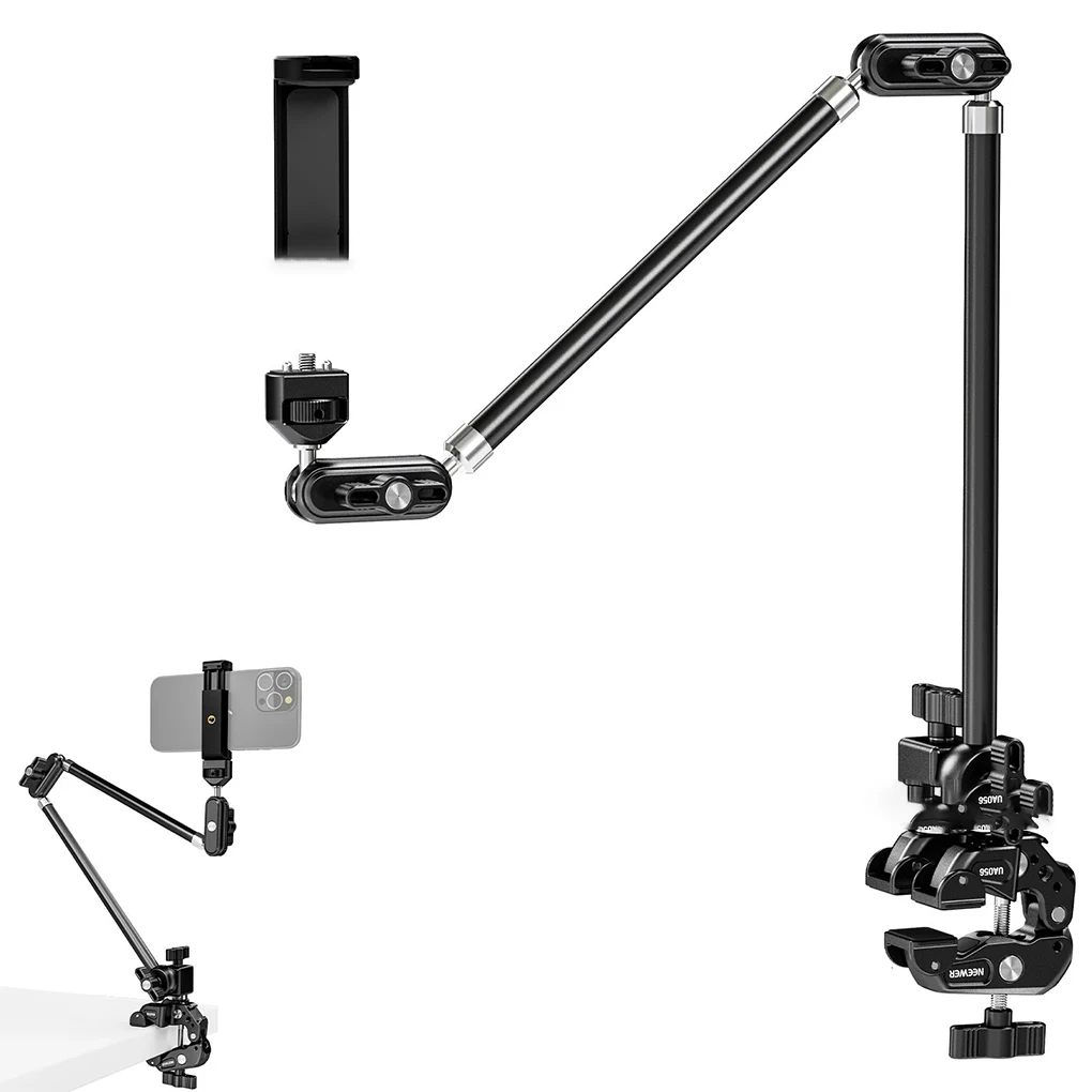Camera Microphone Arm with Clip Bracket for Smartphone Camcorder Action Camera Clamp Mount Tablet Webcam Studio Kits Set