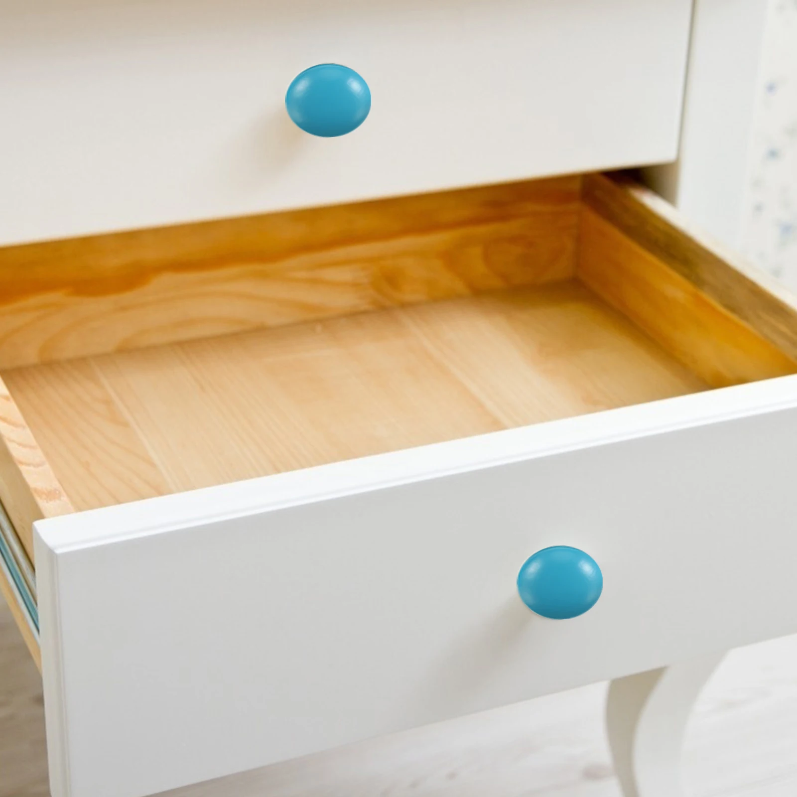 

8 Pcs Round Drawer Pulls Single Hole Solid Wood Handle Self Tapping Knob Grace Knobs Blue