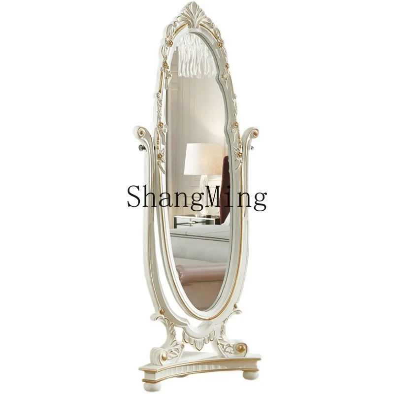 

ZYY pure solid wood hand-carved full-length mirror double-sided rotating floor mirror bedroom changing mirror