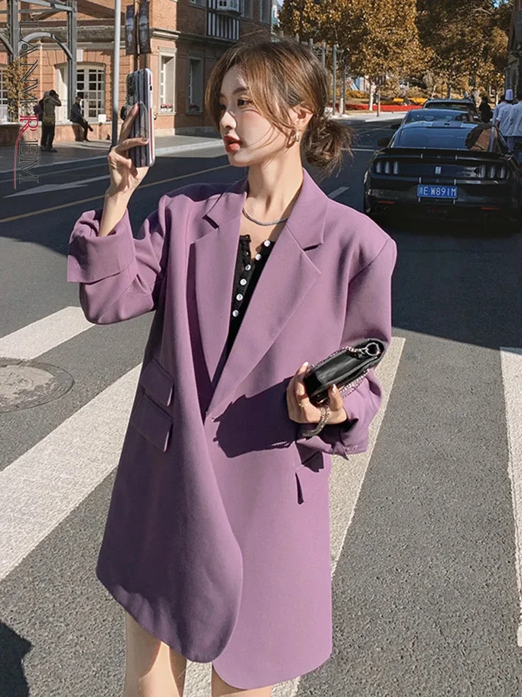 

LANMREM Casual Blazer For Women Notched Long Sleeves Single Button Solid Color Pockets Design Coat 2024 New Clothing 2Z1930