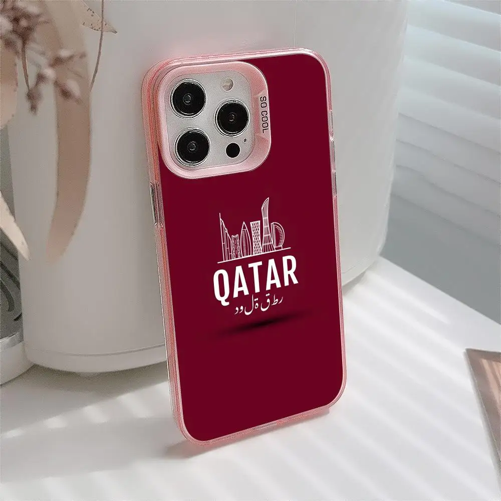 Custodia per cellulare con bandiera del Qatar per iPhone 17 16 15 14 13 12 11 X XR XS 8 7 Pro Max Plus Cover rosa traslucida Bel lusso