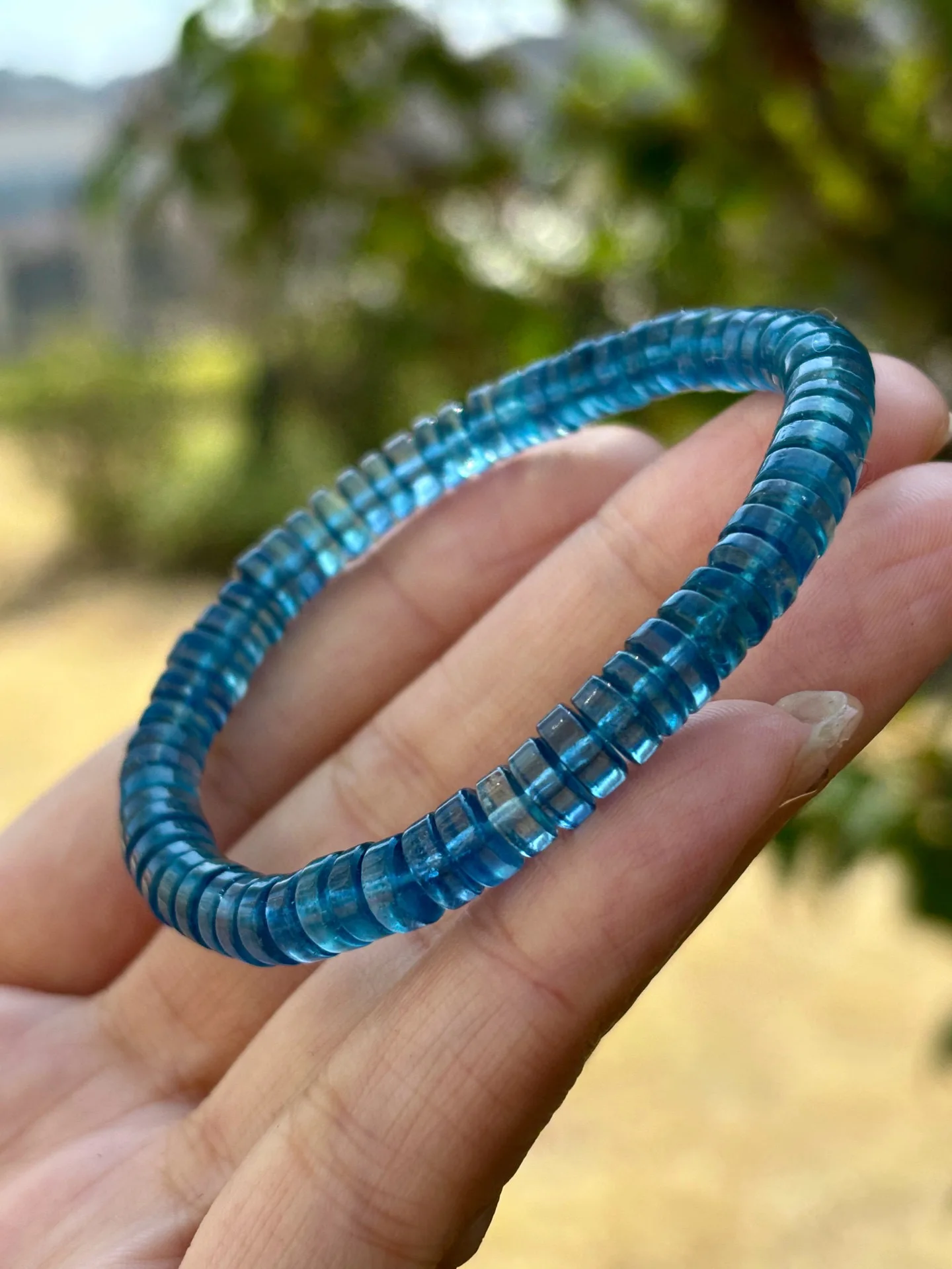 Natural Blue Aquamarine Clear Round Beads Bracelet Women Men Brazil 6.3mm Stretch Blue Aquamarine Jewelry AAAAA