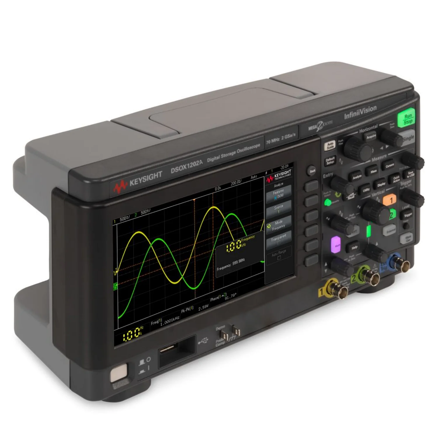 

Keysight DSOX1202A:Oscilloscope-70 MHz 2GSa/S 2 Channel 2 InfiniiVision w Probes Cal -1Pcs