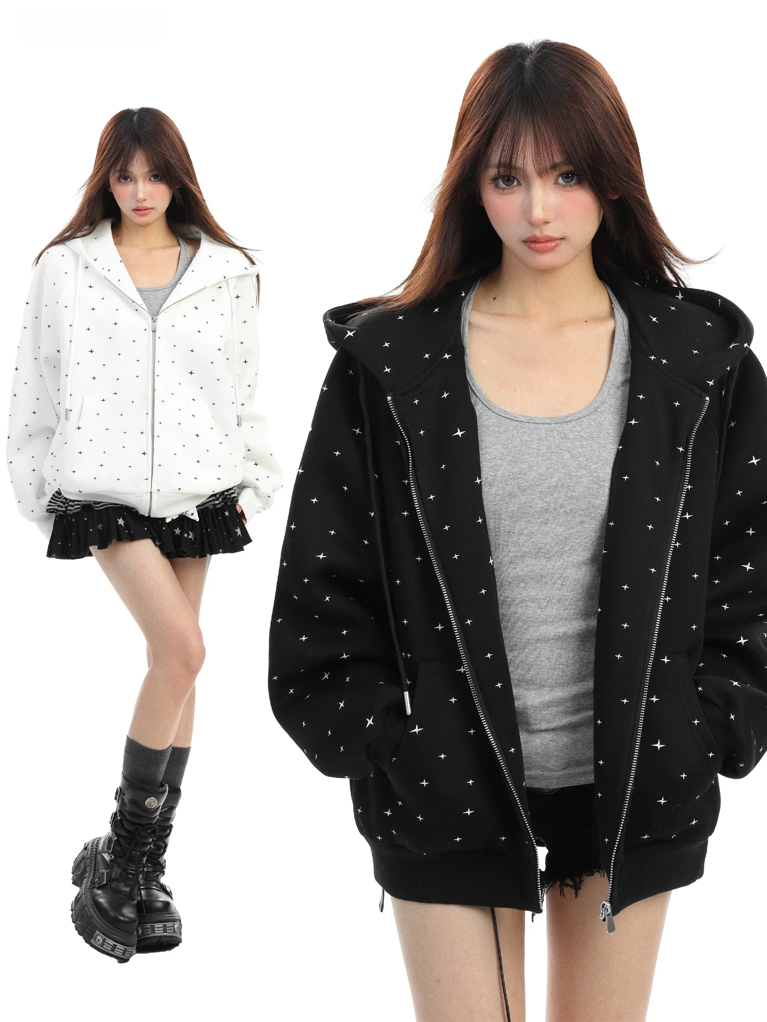 

American Sle Hoodie Jaet Women Spring Autumn Lazy Sport Casual Hat irt Top Printed Long Sve Zipper Design Warm Wear