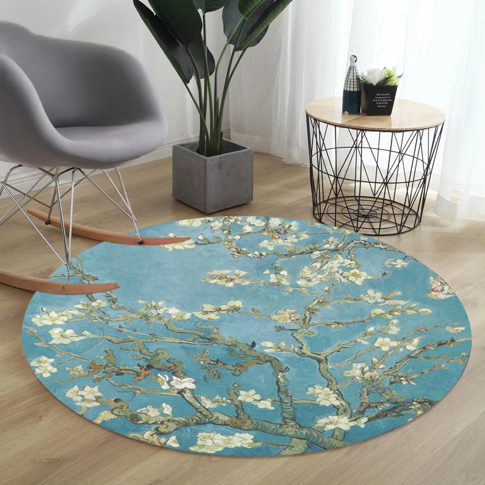 Tapis de sol circulaire Tranquil Flower pour la décoration de la maison, ambiance zen, salon et chambre à coucher, comme cadeau d'anniversaire