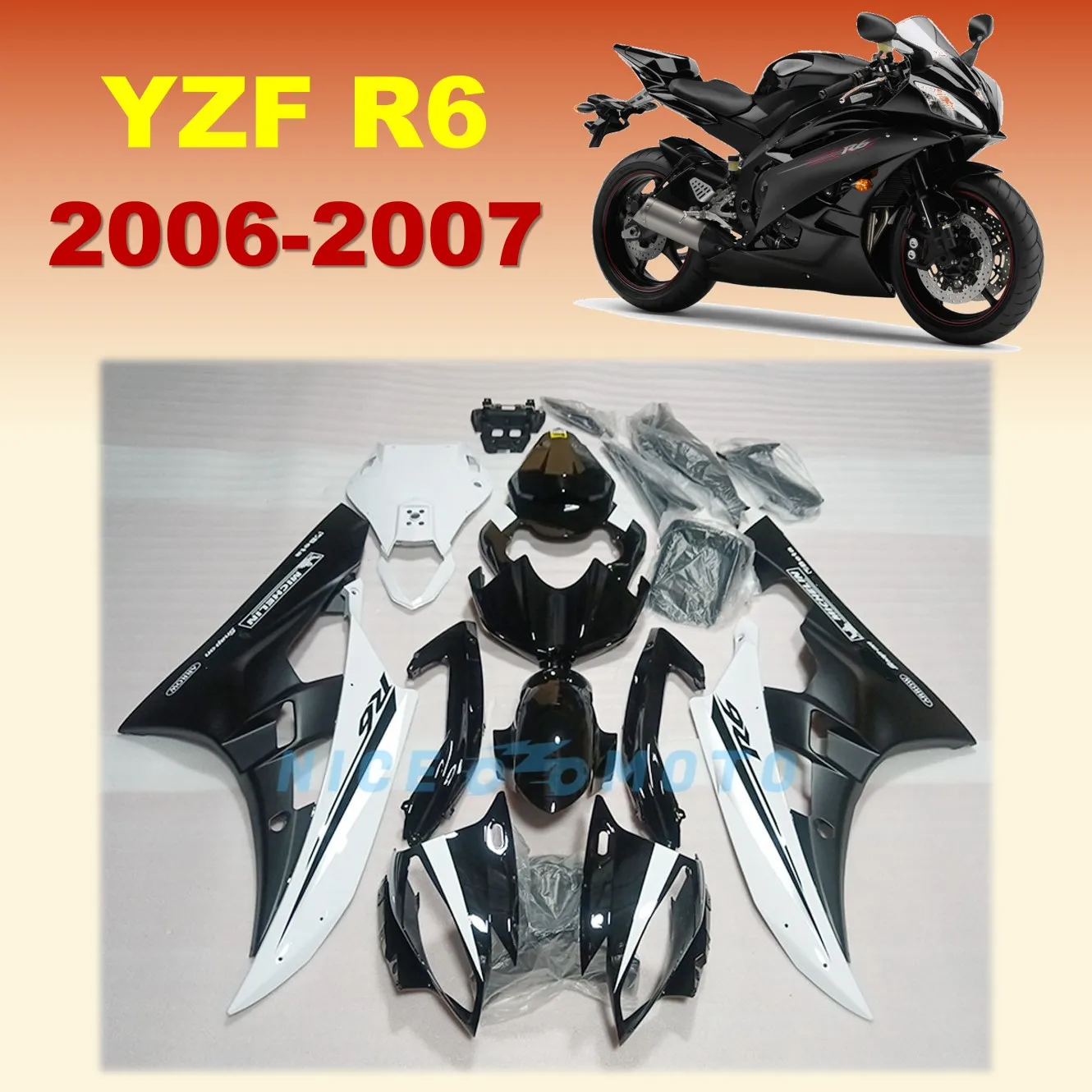 Black White Fairings Kit Fit YAMAHA YZF-R6 2006 2007 Year YZF R6 06 07 YZFR6 ABS Plastic Injection Bodywork set