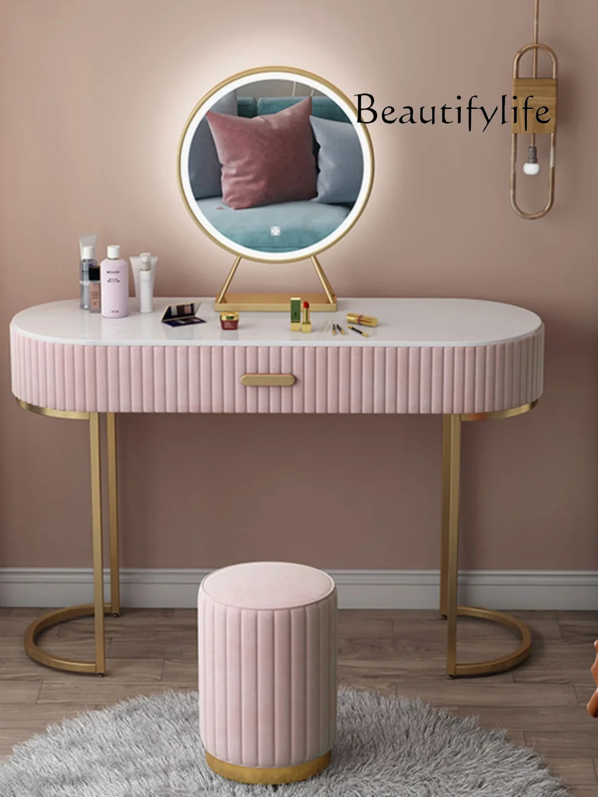 

Light Luxury Dressing Table Bedroom Marble Princess Style Luxury Small Apartment High Sense Makeup Table