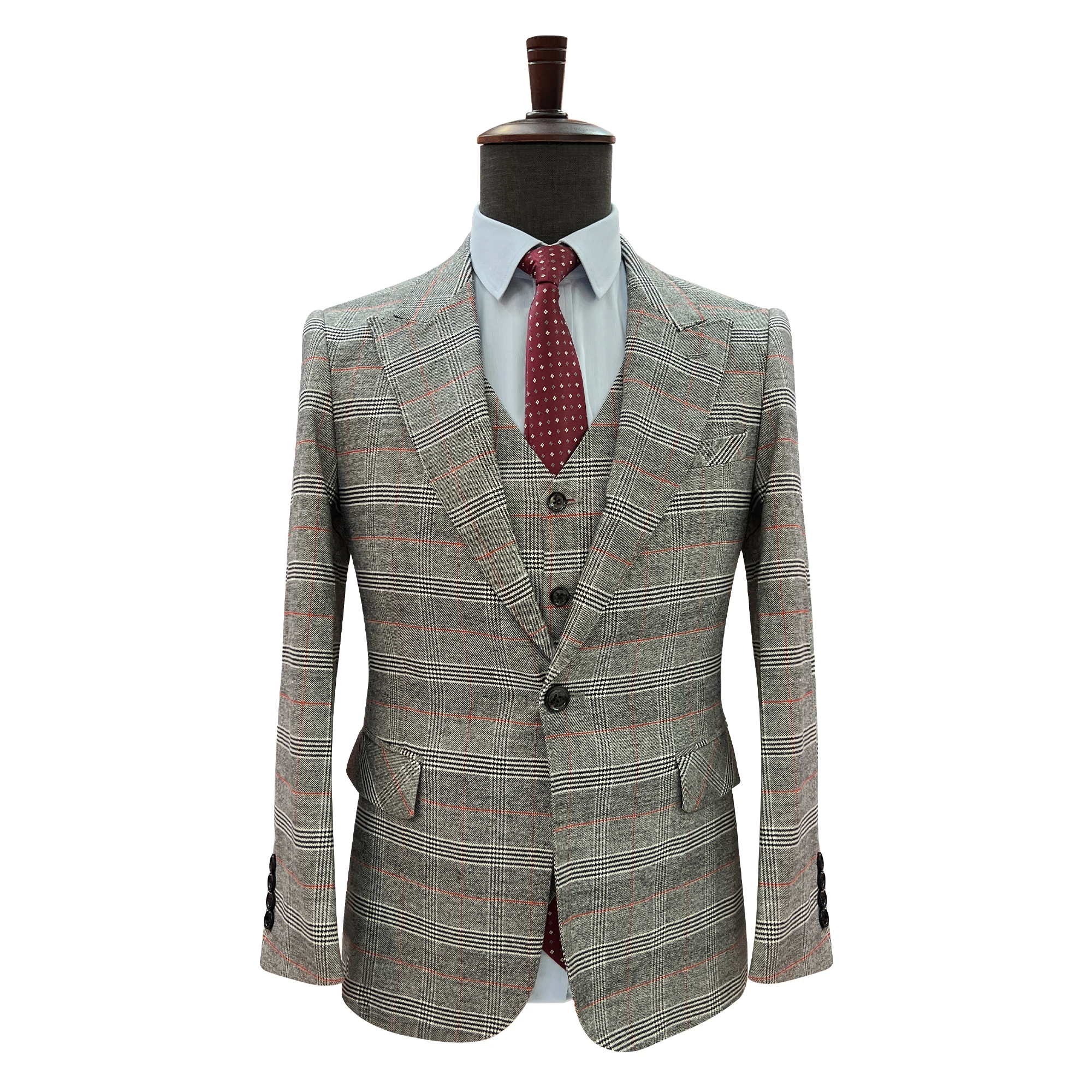 Men's business slim fit plaid suit three piece set