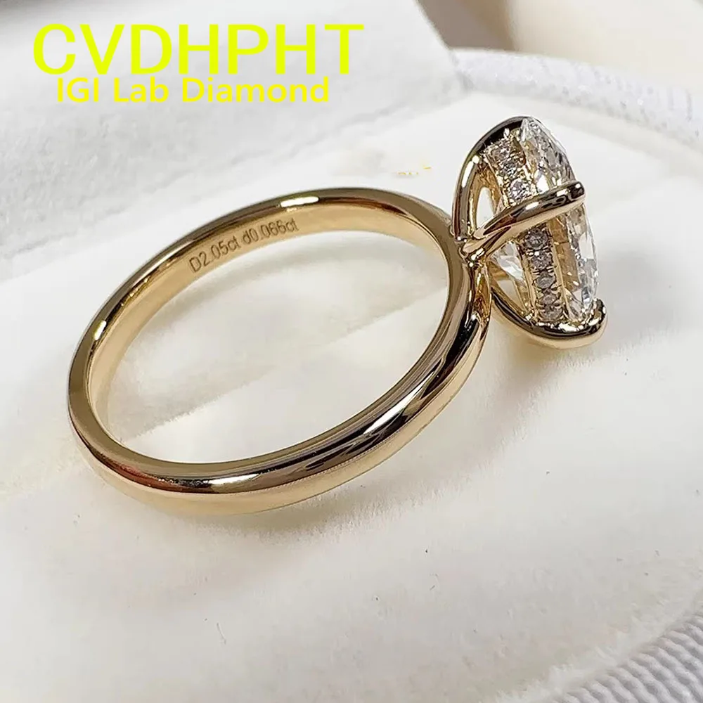 Anillo de Diamantes de Oro de 18K, Anillo Ovalado de Diamante Cultivado en Laboratorio de 1-5CT con Certificado IGI, Anillo de Compromiso y Boda, Regalo Personalizado de Fábrica para el Día de San Valentín