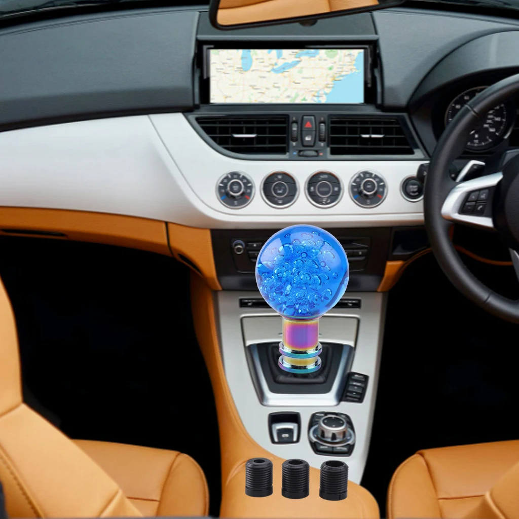 Acrylic Crystal Gear Knob Round Bubble Ball Universal Shifter with M8 M10 M12 Adapters for Stylish Car Interior