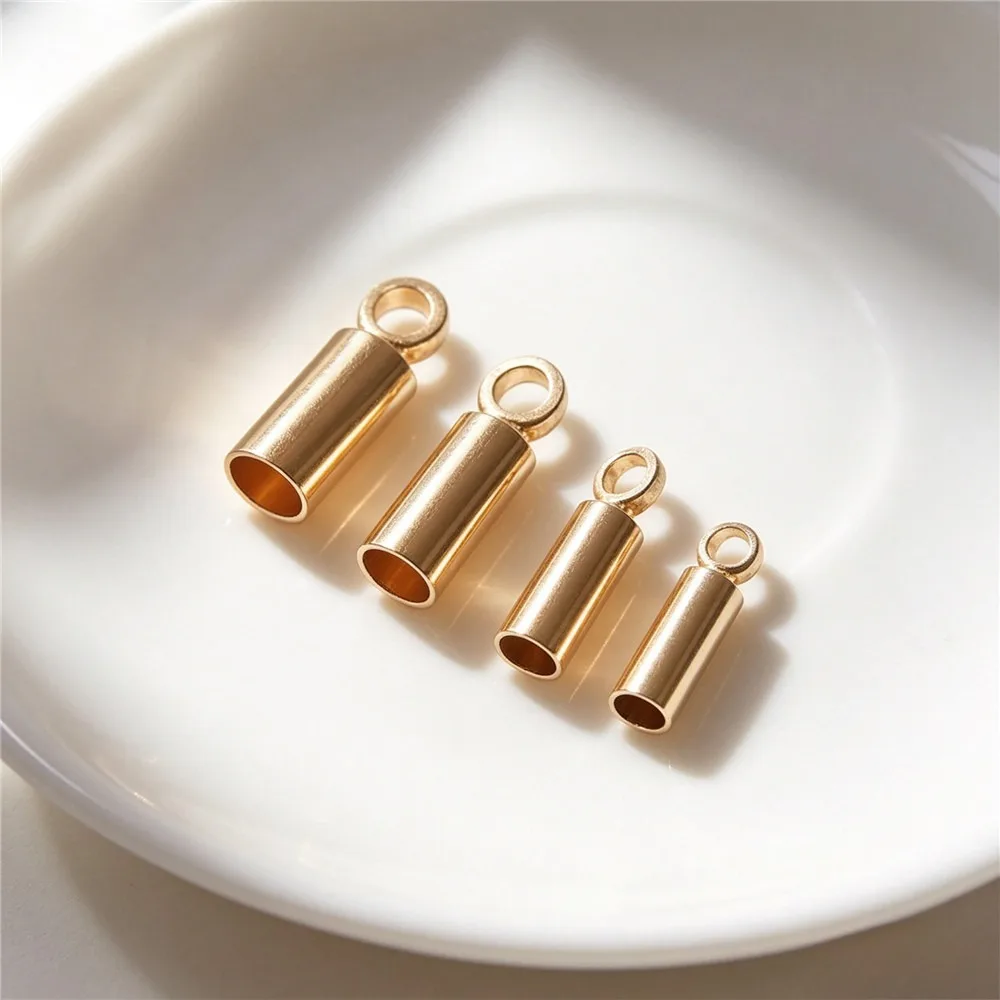 Brass 14K Gold Plated Weight Crimp End Caps Tube Sleeve Clasp Leather Cord Bracelet Necklace Findings