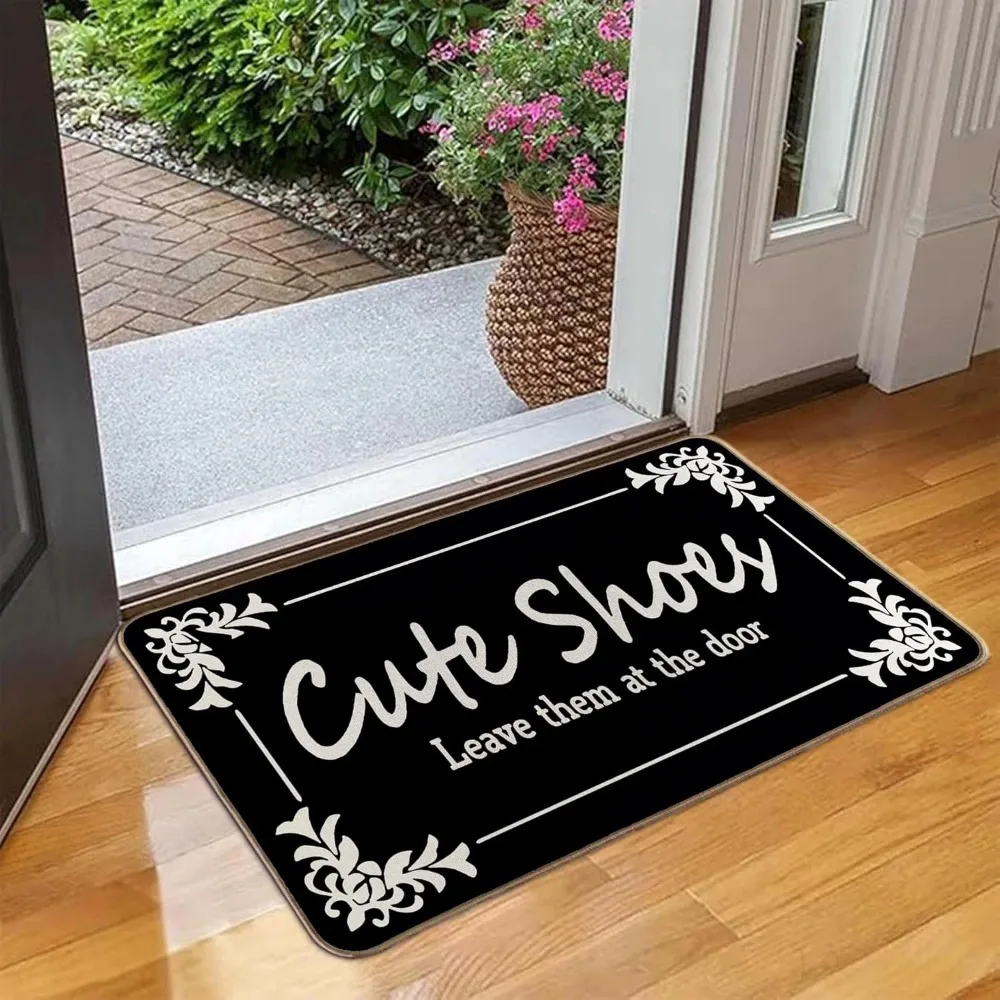 Please Take Your Shoes Off Entrance Door Mat, Non-Slip Indoor Outdoor Floor Carpet, Decorative Rug for Home Kitchen Bathroom