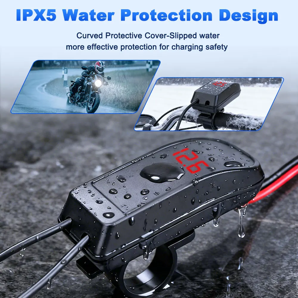 Electric Motorcycle Phone Charger Super Fast Charging A+C Motorcycle Charger IPX5 Waterproof 12V Power Supply Adapter