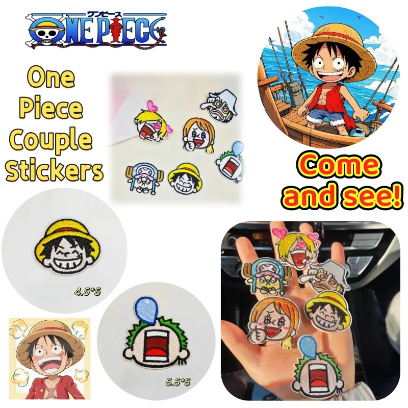 

One Piece Straw Hat Group Small Cloth Sticker Boyfriend Cute Embroidery Sticker Self Adhesive Cloth Sticker Couple Decoration