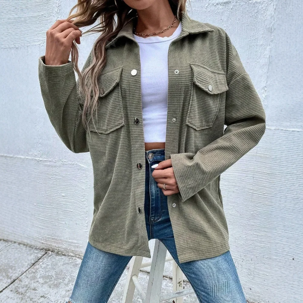 

Fashion Womens Tops Coats Newly Released Long Sleeved Button Pocket Design Casual Lapel Monochrome Jacket Clothes Autumn 2024