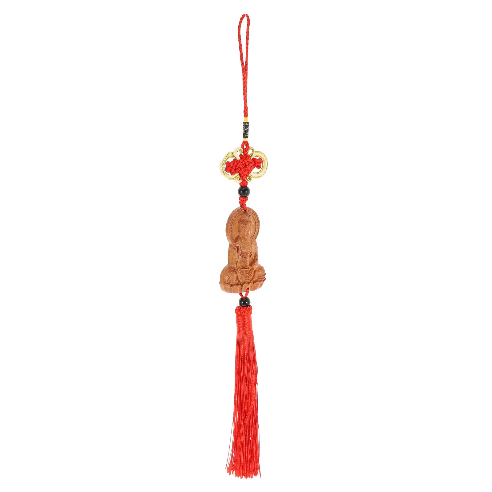 Wooden Guanyin Car Pendant Hanging Decoration Feng Shui Blessing Ornament Buddha Statue Interior Sculpture For Vehicle Home Gift