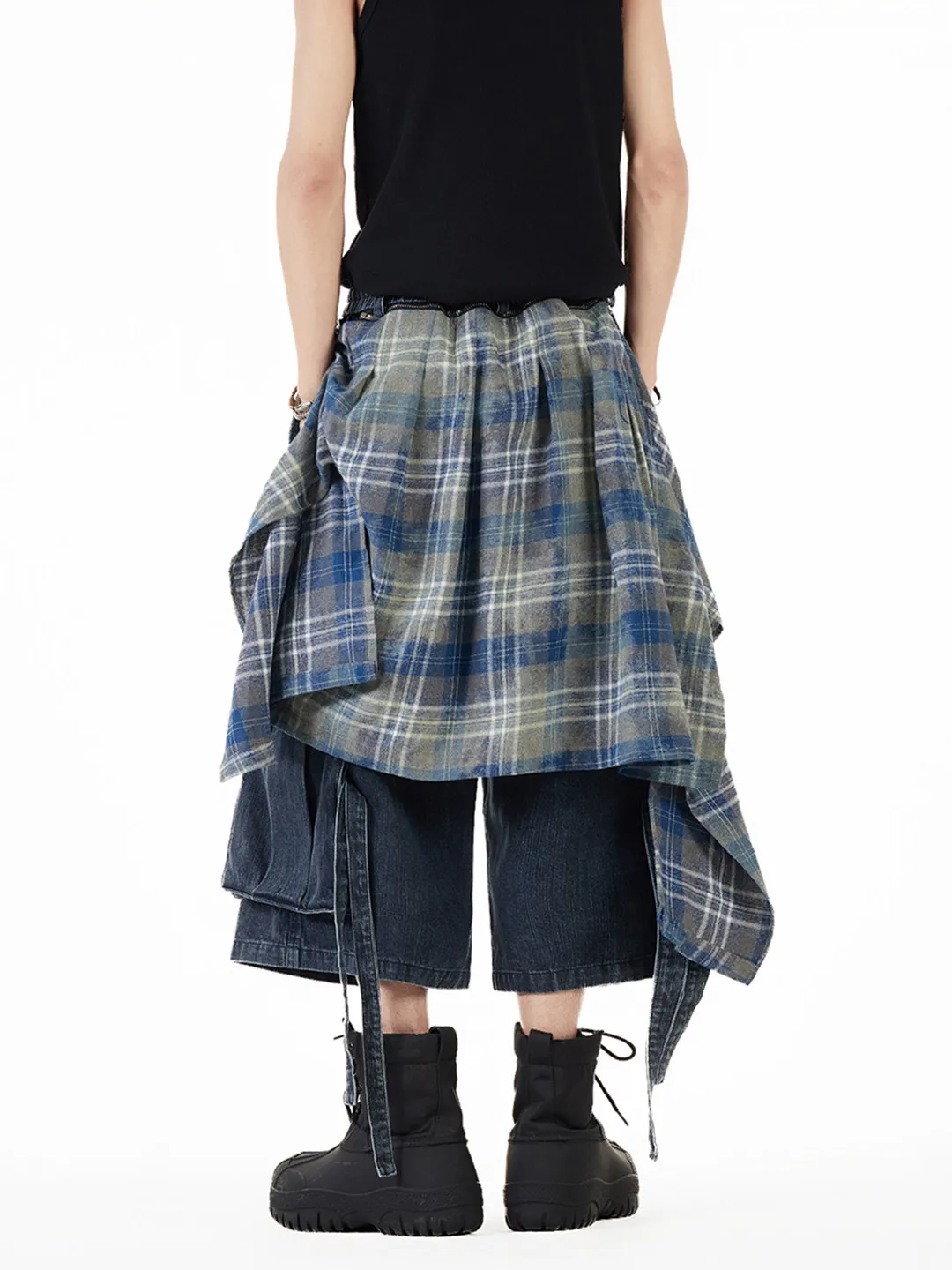

American Style Detachable Plaid Shorts Pants Loose Wide Leg Jeans Short Shorts for Men And Women Summer Workwear Seven Parts