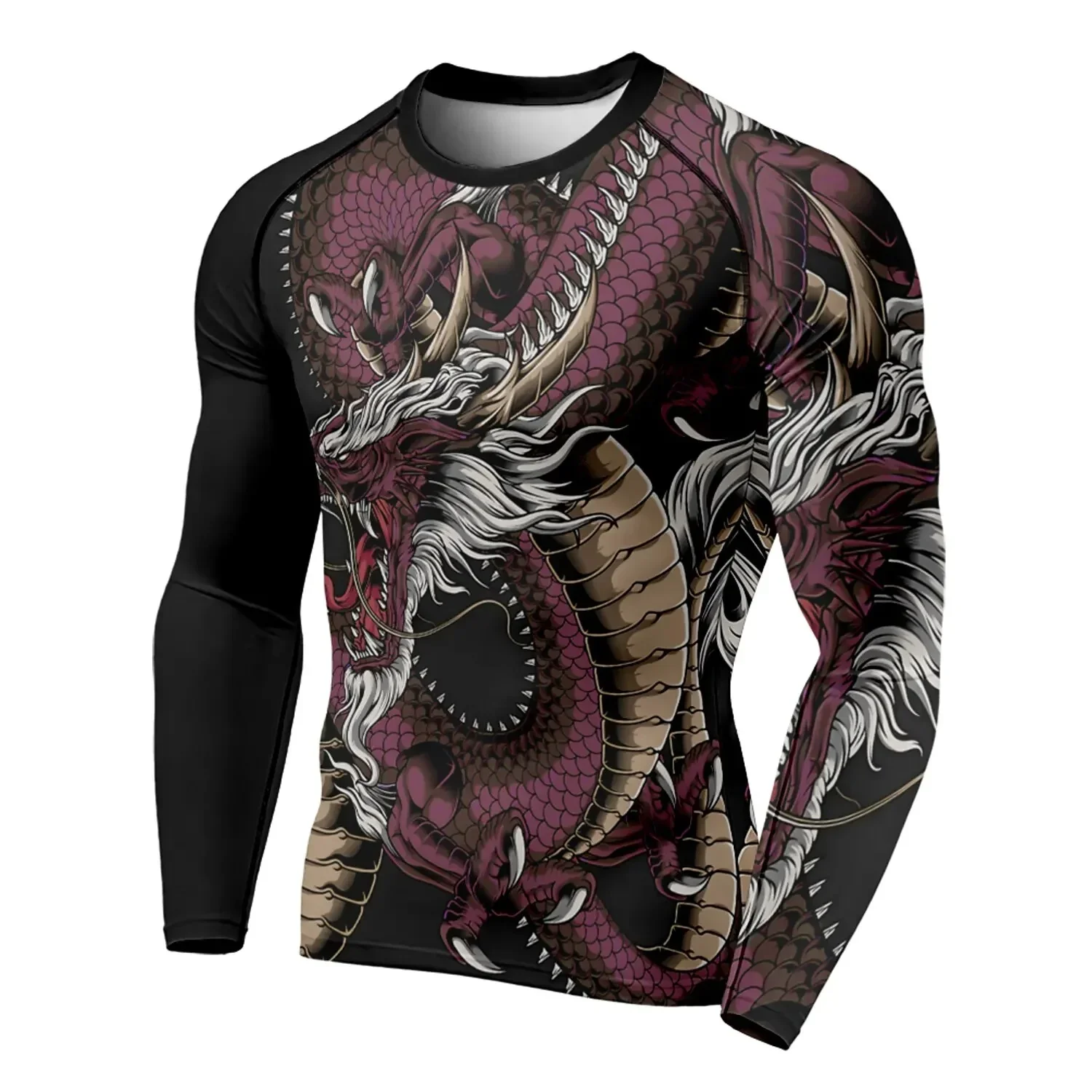 2026 autumn/winter men's matching long sleeved T-shirt with 3D printed dragon pattern, casual sports, fitness clothing for men