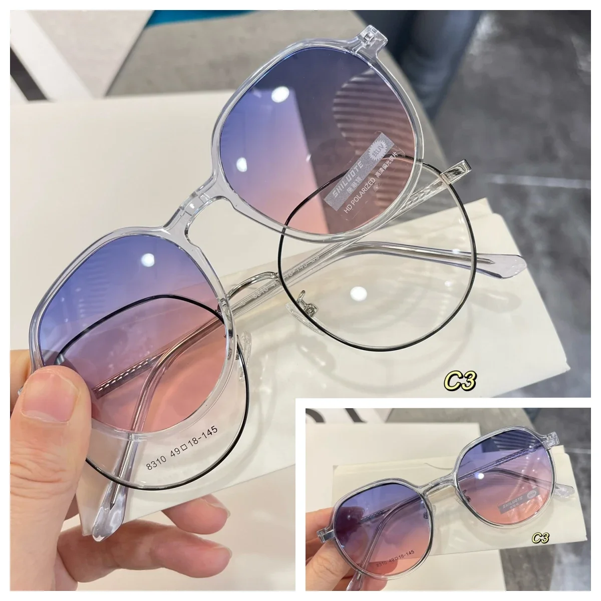 Polarized Sunglasses Clip-on 2 in 1 Round Clip on Sunglasses Men Women Sun Glasses Eyeglasses Lens Clear Driving