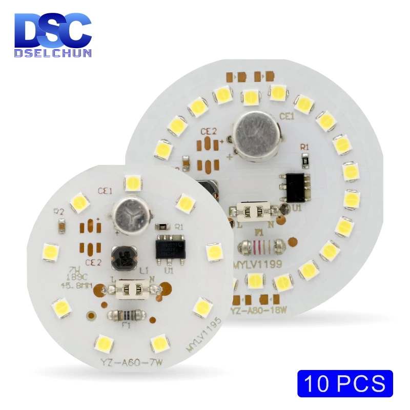 10pcs/lot LED Chip for Light Bulb 5W 7W 9W 12W 15W 18W 2835SMD DOB Round Light Beads AC 220V No Flicker Bulb Chips Lighting Lamp