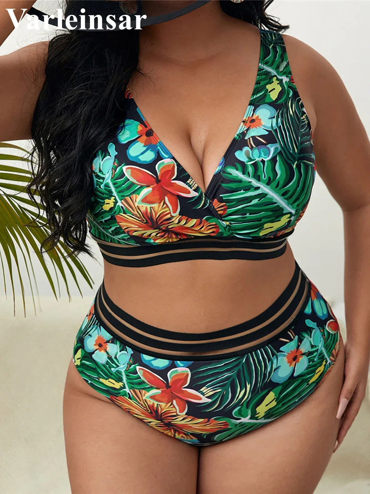 0XL - 4XL New Printed Bikini Plus Size Large Size Swimwear Women Swimsuit Female Two-pieces Bikini set Bather Bathing Suit V3893