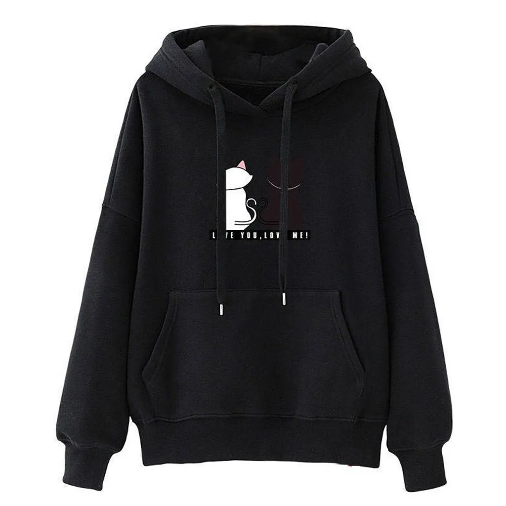 

Women Hoodies Y2k Cat Print Sweatshirt Autumn Winter Long Sleeve Hooded Pullover Tops Woman Sudadera Athletic Sweater Shirts