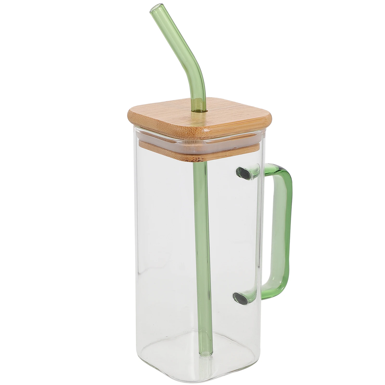 

1pcs Glass Square Cup Bamboo Lid Heat Resistant Transparent Drink Cup For Water Beer Juice Milk Portable Cold Hot Beverage