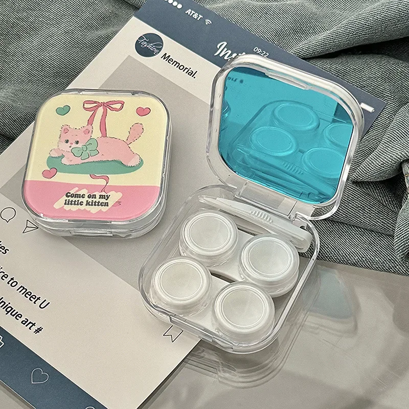 Retro Cartoon Dog Lens Container Women Cute Contacts Lens Case Men Color Contact Lenses Storage Box Portable Travel Set