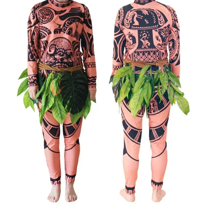2025 Moana Maui Tattoo Costume Cosplay Maui Tattoo Top Pantaloni Collant Set Vestiti di Halloween Costume per bambini adulti Abiti divertenti