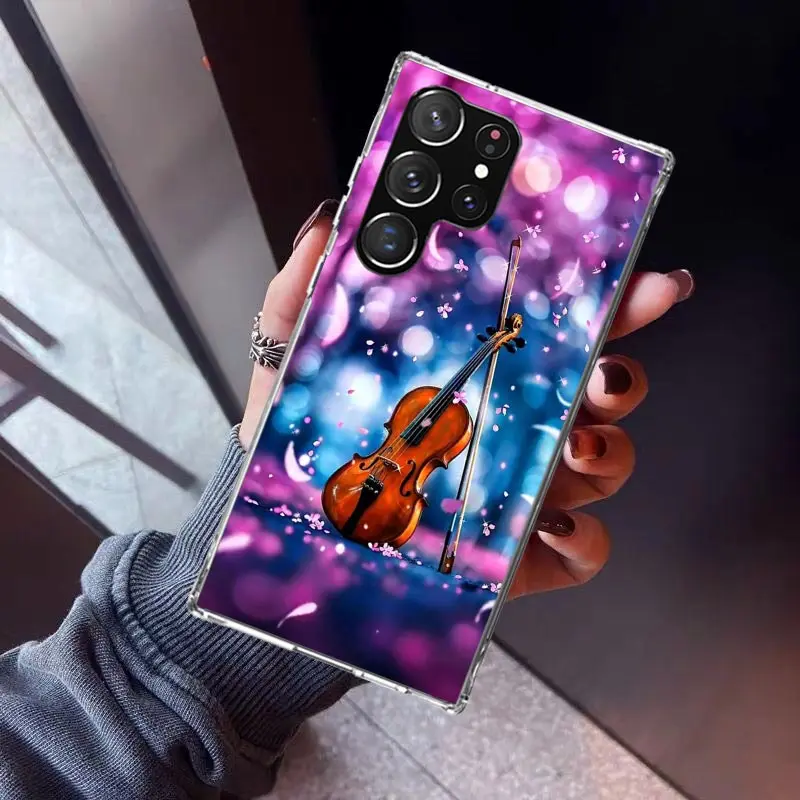 Music Violin Phone Case for Samsung Galaxy S24 S23 S22 Plus S21 FE S20 Ultra S10 S10E S9 S8 + Soft Cover Print Fundas