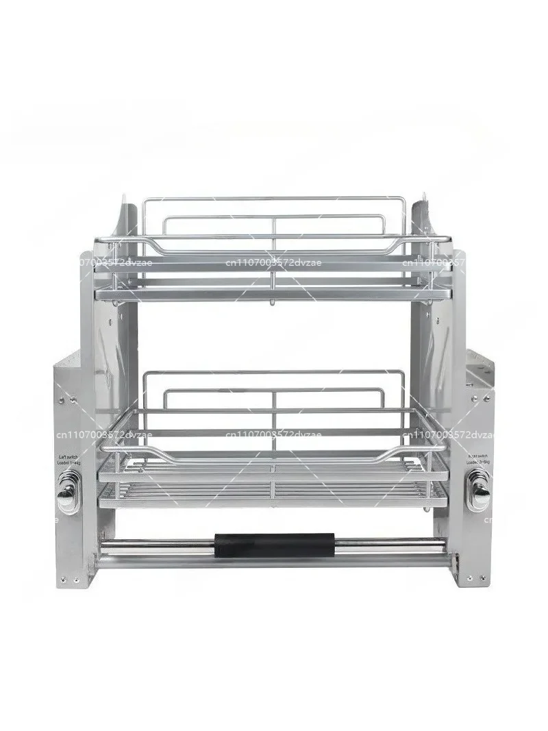 Double Layer Hydraulic Smooth Lift Kitchen Hanging Cabinet Dishes Pull Baskets with Damping Feature Bowls Shelf for Storage