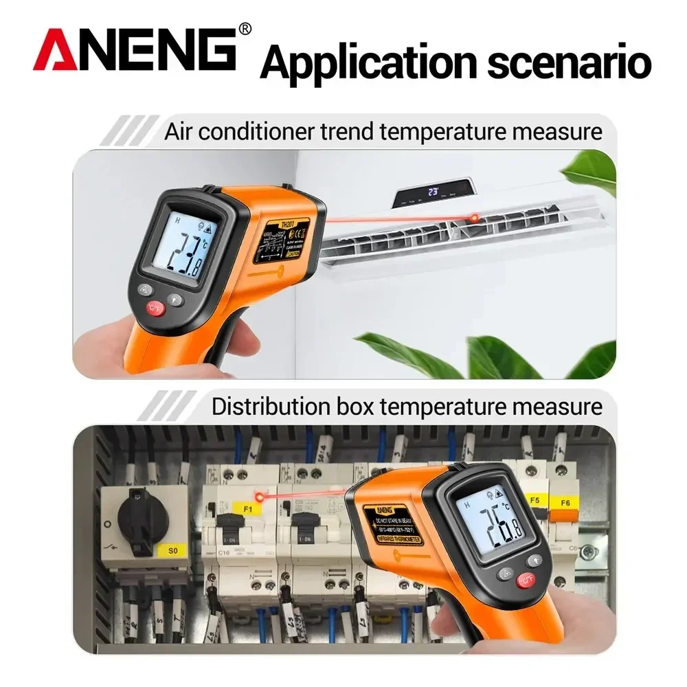 ANENG TH201 Digital Thermometer Handheld Non-Contact Laser Temperature Meter Gun Temperature Tester Instruments Pyrometer