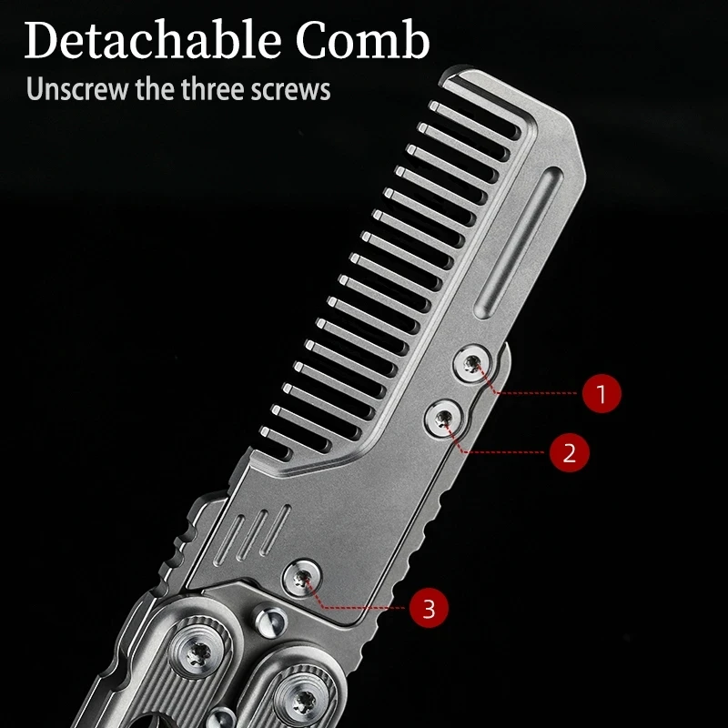 Titanium Alloy Folding Comb Outdoor Portable Multi-function EDC Tool Anti-static Comb Bottle Opener Crowbar Practice Tool