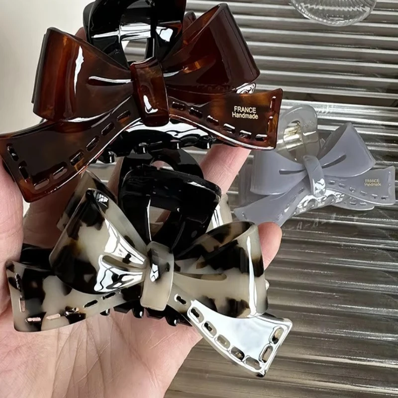 1pc Premium French Acetate Bow Hair Claw Glossy Finish Back of Head Bun Maker for Women Elegant Daily