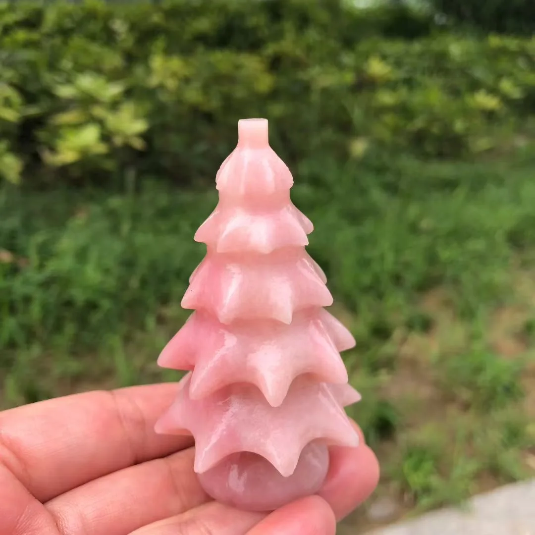 Natural Blue Sodalite Yooperlite Rose Quartz Obsidian Aventurine Pink Opal Green Crystal Carved Christmas Tree Festival Ornament