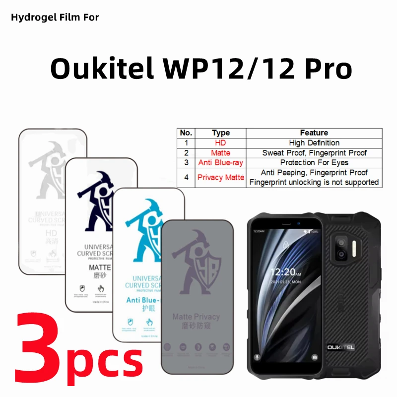 3pcs HD Outer Hydrogel Film For Oukitel WP12 Pro Matte Screen Protector For Oukitel WP12 Pro Eye Care Anti Spy Protective Film