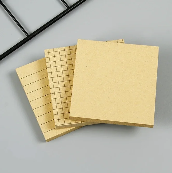 80 Sheets/Pad Sticky Notes Kraft Memo Pads Adhesive Notepads with Line Brown Sticky Notes Study Work Daily Life Remember Sticker