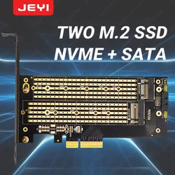 JEYI SK6 M.2 Dual M.2 PCIE 4.0 adattatore per NVMe / NGFF SSD, NVME (chiave m) e SATA (chiave b) SSD a PCIe x4 X8 X16 Slot
