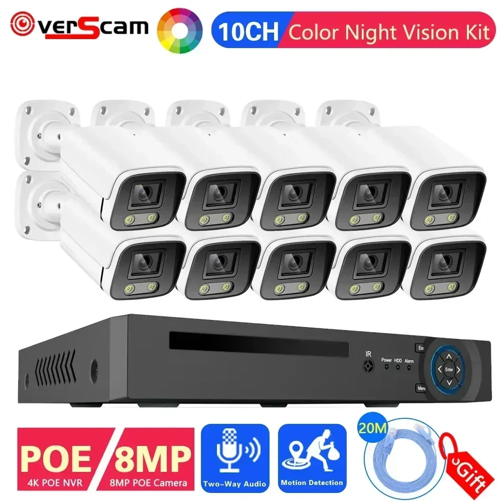 

4K Ultra POE Video Surveillance System 10CH NVR Recorder Outdoor 4K Security Cameras 8MP Colorful Night CCTV Video Cameras Kit