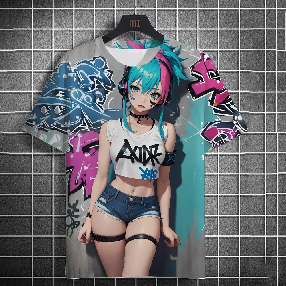 New Men's T-shirt Anime Girl Pattern 3D Printing Short Sleeve Street Hip Hop Fashion T-shirt Comfortable Casual Men's Top