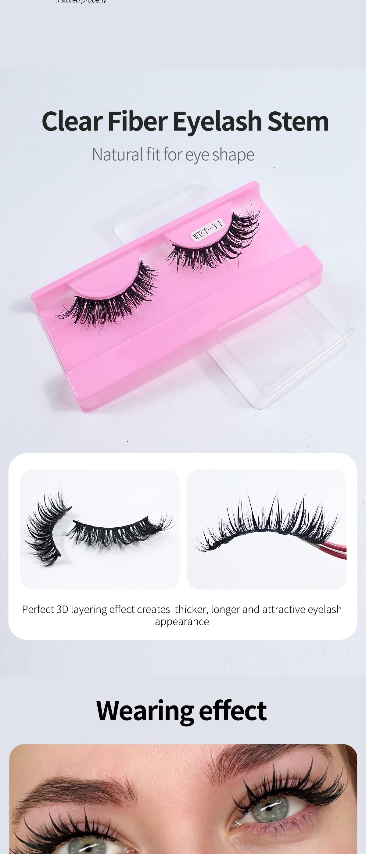 Neue Wet Spikey Lashes Make-up D-Curl Russische Streifen-Wimpern, Künstliche Wimpern für Cosplay, Natürliche Volle Streifen-Wimpern – Detail 2
