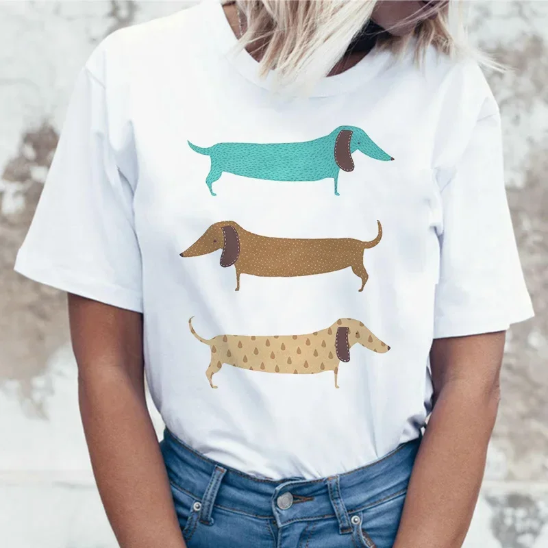 الألماني تي شيرت المرأة الصيف النساء عيد الميلاد الكلب تي شيرت س الرقبة عادية Harajuku مضحك Kawaii مطبوعة بلايز تيز الإناث