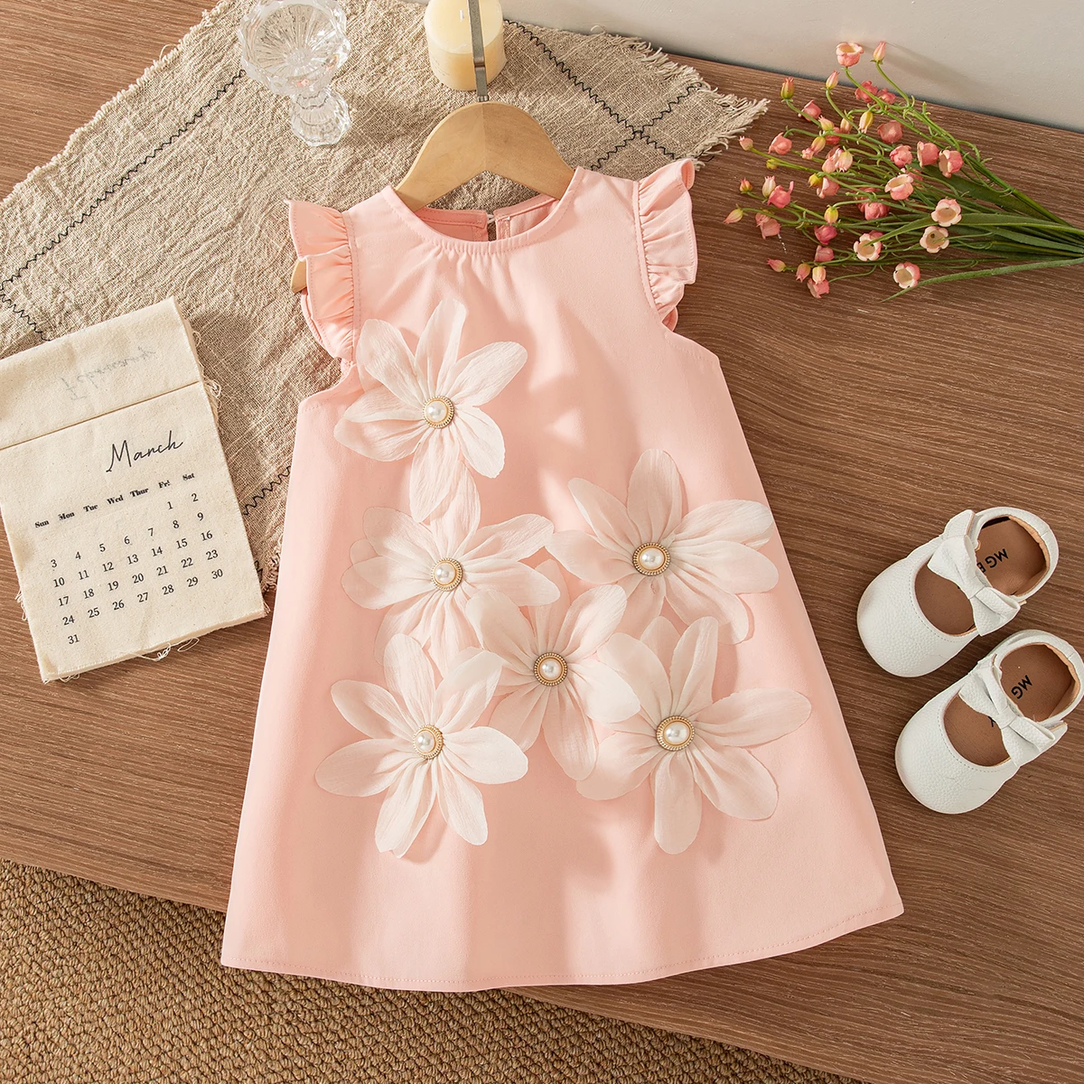 Girls Dresses Summer Cotton Flower Embroidery Small Fly Sleeves Baby Girl Dress Cute Casual Beach Princess Dress Baby Clothing