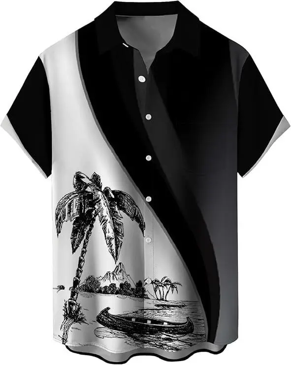 

Summer Short Sleeved Shirt Casual Button Up Collar Top Loose Digital Printed Shirt Trendy Cardigan T-shirt Travel 2025