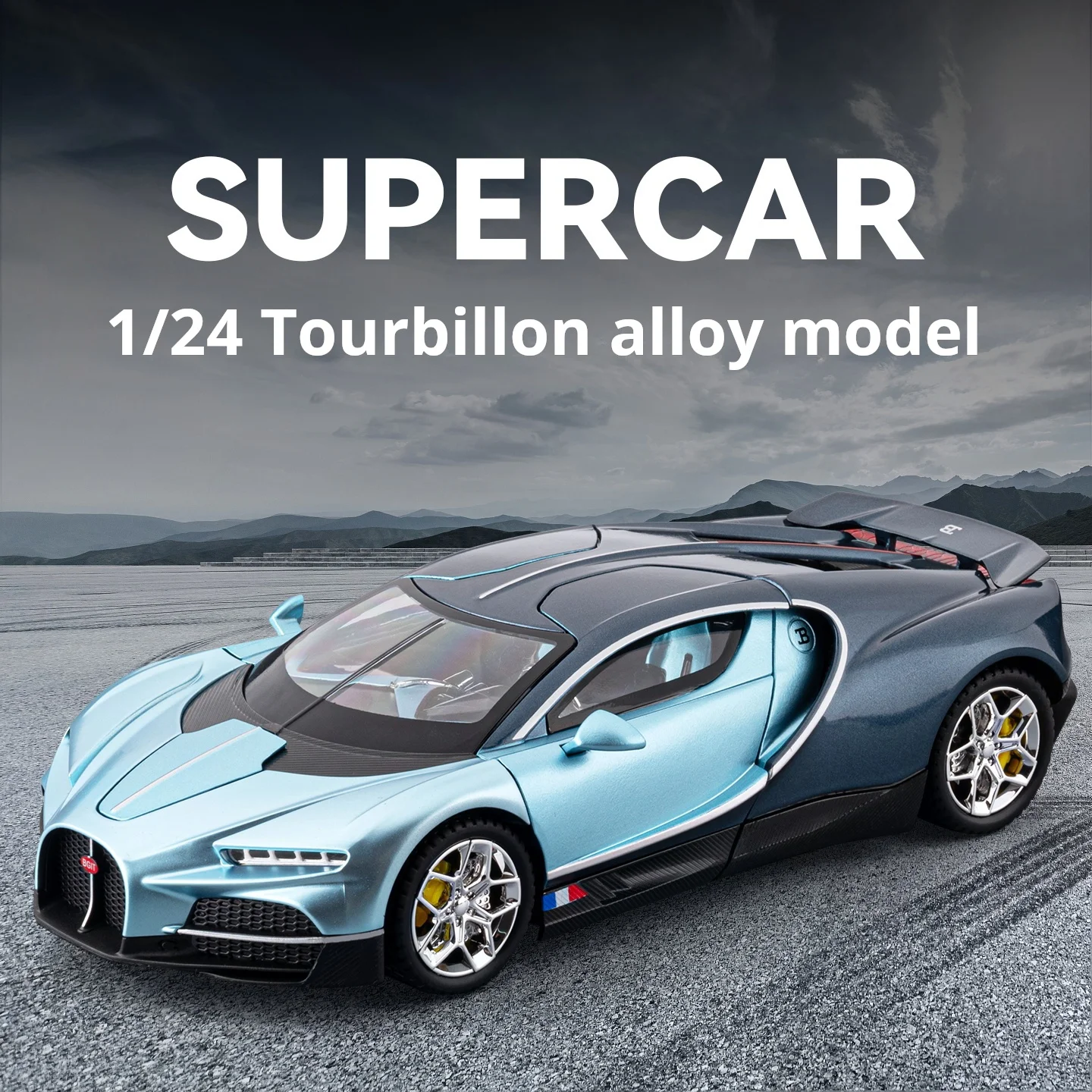 Modello in lega Bugatti tourbillon 24 scala pressofuso modello di auto giocattolo con suono e luce tirare indietro ragazzi regalo ornamenti da collezione