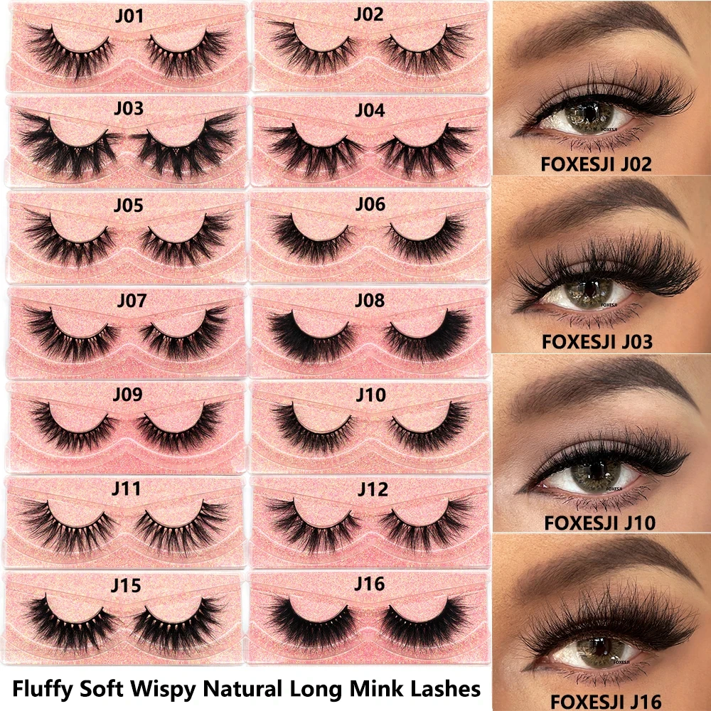 FOXESJI Makeup Mink Lashes Fluffy Soft Wispy Natural 3D Mink Lashes Cross Full Eyelash Extension Reusable False Fake Eyelashes