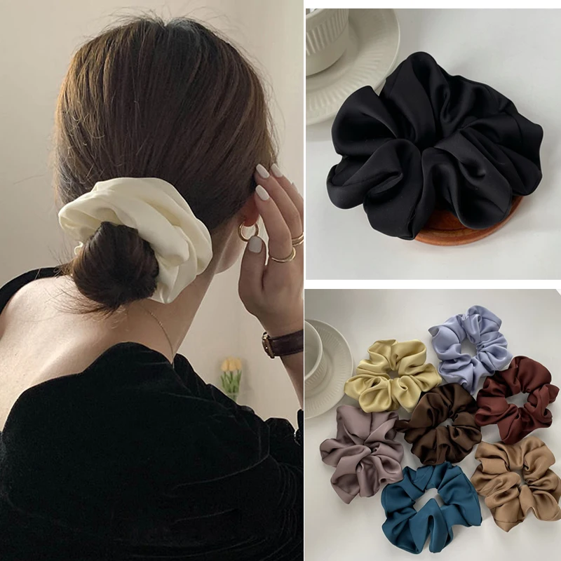 Ruoshui Korean Woman Elegant Silk Elastics Hair Band Solid Color Scrunchies Hair Ties Ladies Ponytail Hold Hair Accessories