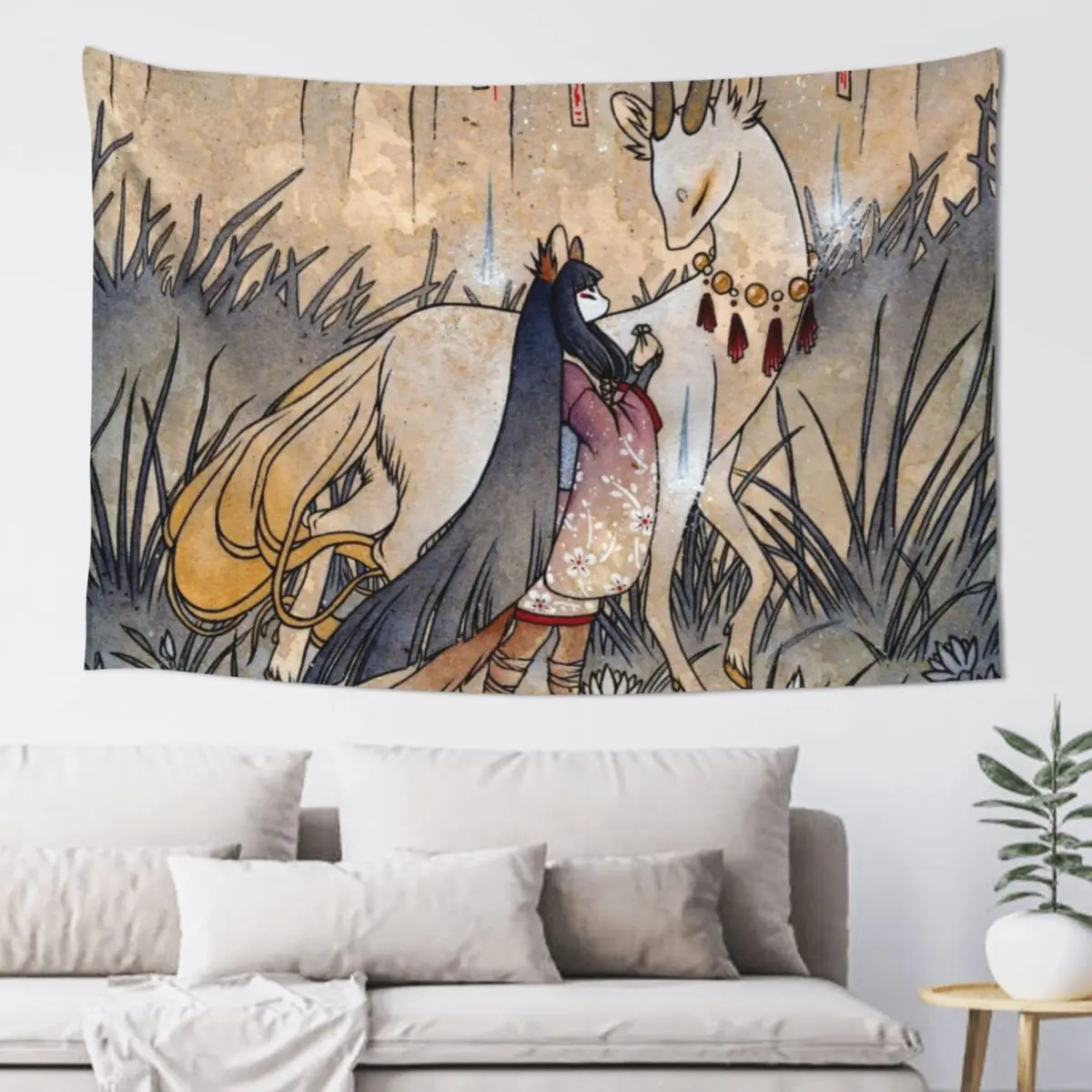 

The Wish - TeaKitsune Fox Yokai Tapestry Wall Decor Hanging Decoration Pictures Room Wall On The Wall Korean Room Decor Tapestry