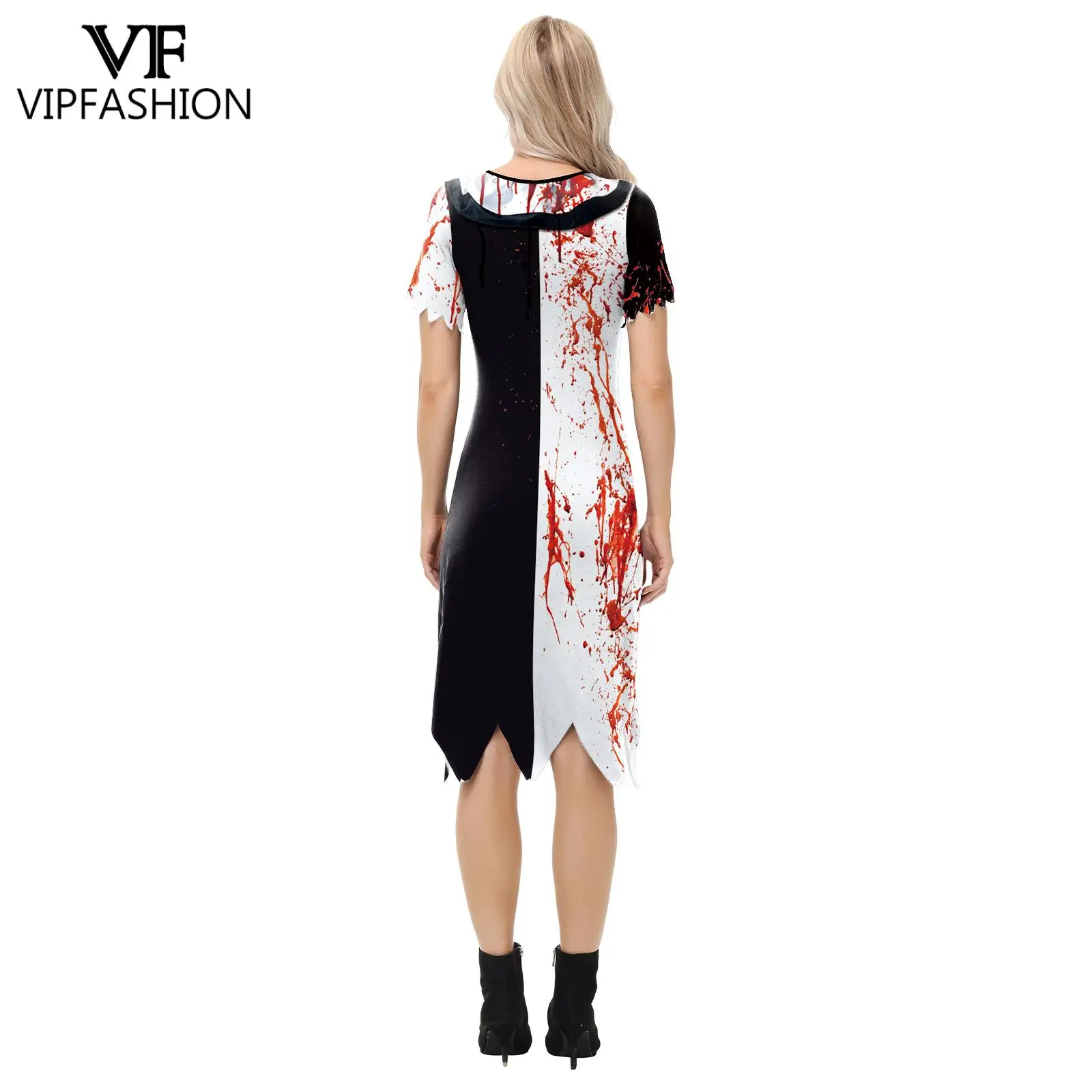 VIP FASHION-Terrifier 3 Bloody Clown fur s for Women, planchers y Halloween Cosplay Costume, Irregméthanol, Short Sleeve fur s, Sexy Party Clothes