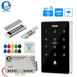 Outdoor Access Control System Kit Set Waterproof RFID Keypad 125KHz 13.56MHz NFC + 180KG Electric Magnetic Lock Strike Locks